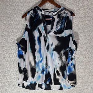 DKNY Black White and Blue Abstract Notch V-Neck Camisole